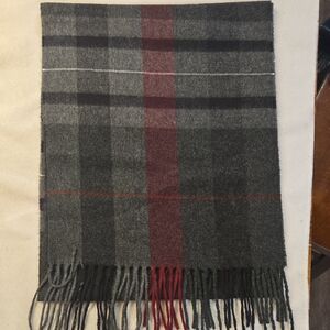 Essential Gray And Red Check Winter Scarf - Soft Cozy - Minimalist